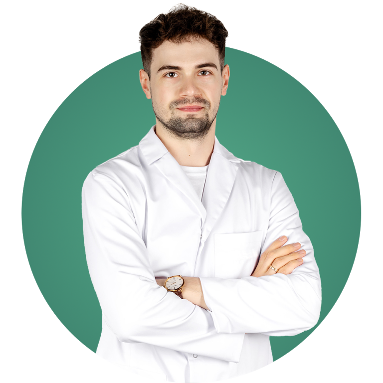 Farmaceuta na zielonym tle